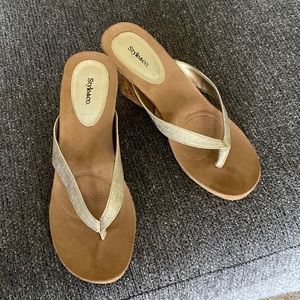 Gold metallic wedge sandals